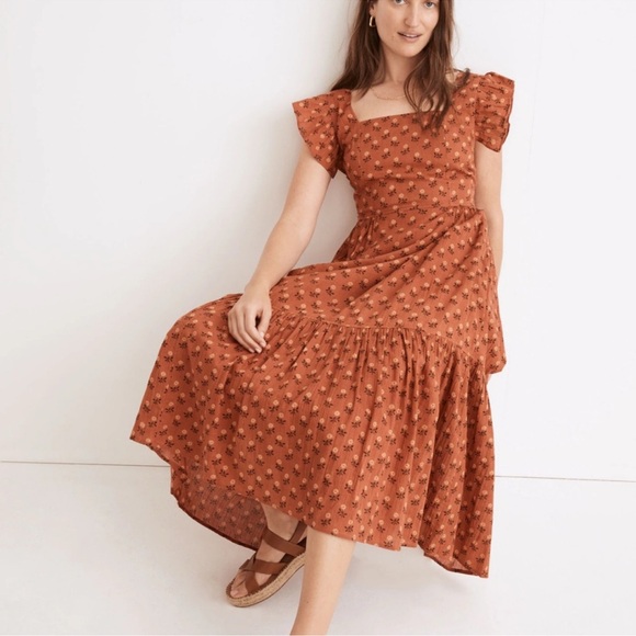 Madewell Ruffle-Strap Tiered Midi Dress in Wild Calendula Block-Print - Picture 2 of 6